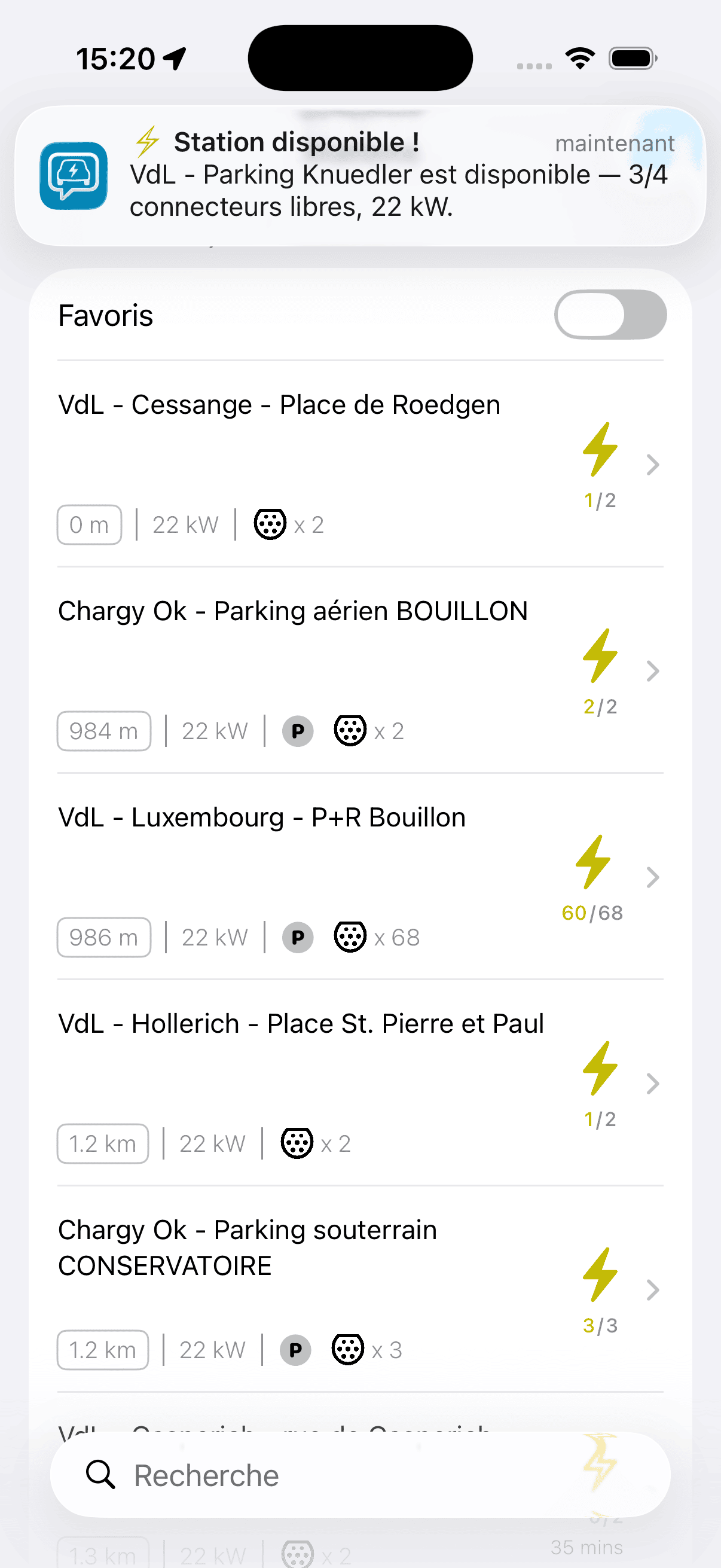Push notification alerting when an EV charging station becomes available
