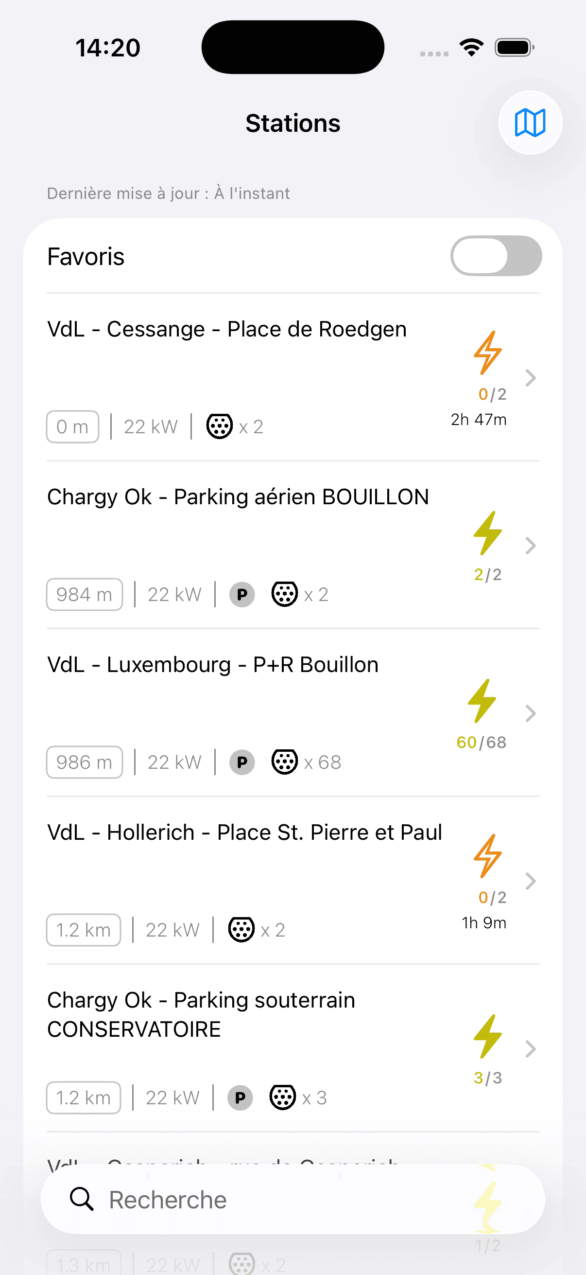 LetzPlug map showing EV charging stations across Luxembourg